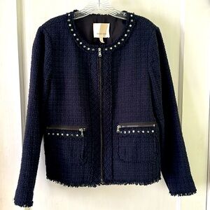 Rebecca Taylor Dark Navy & Black Tweed Wool Blend Blazer, Size 12